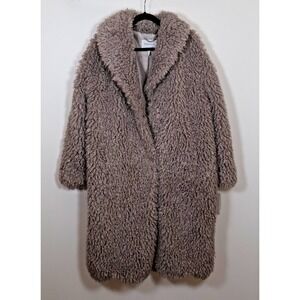 BCBGeneration Coat Jacket Size XL Beige Brown Haze Faux Fur Teddy Shaggy